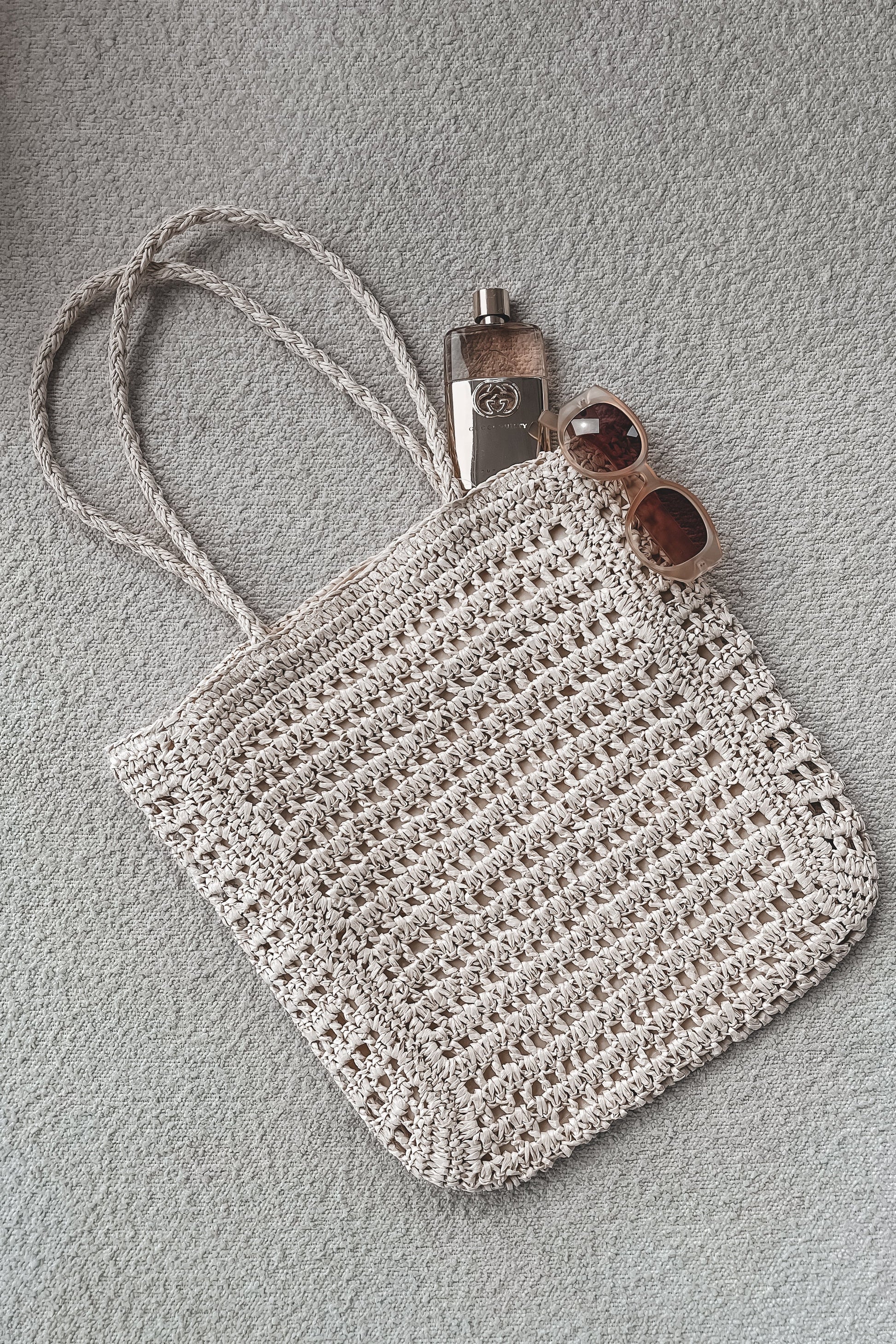 Sea Shells Inside Straw Braided Beach Tote Bag