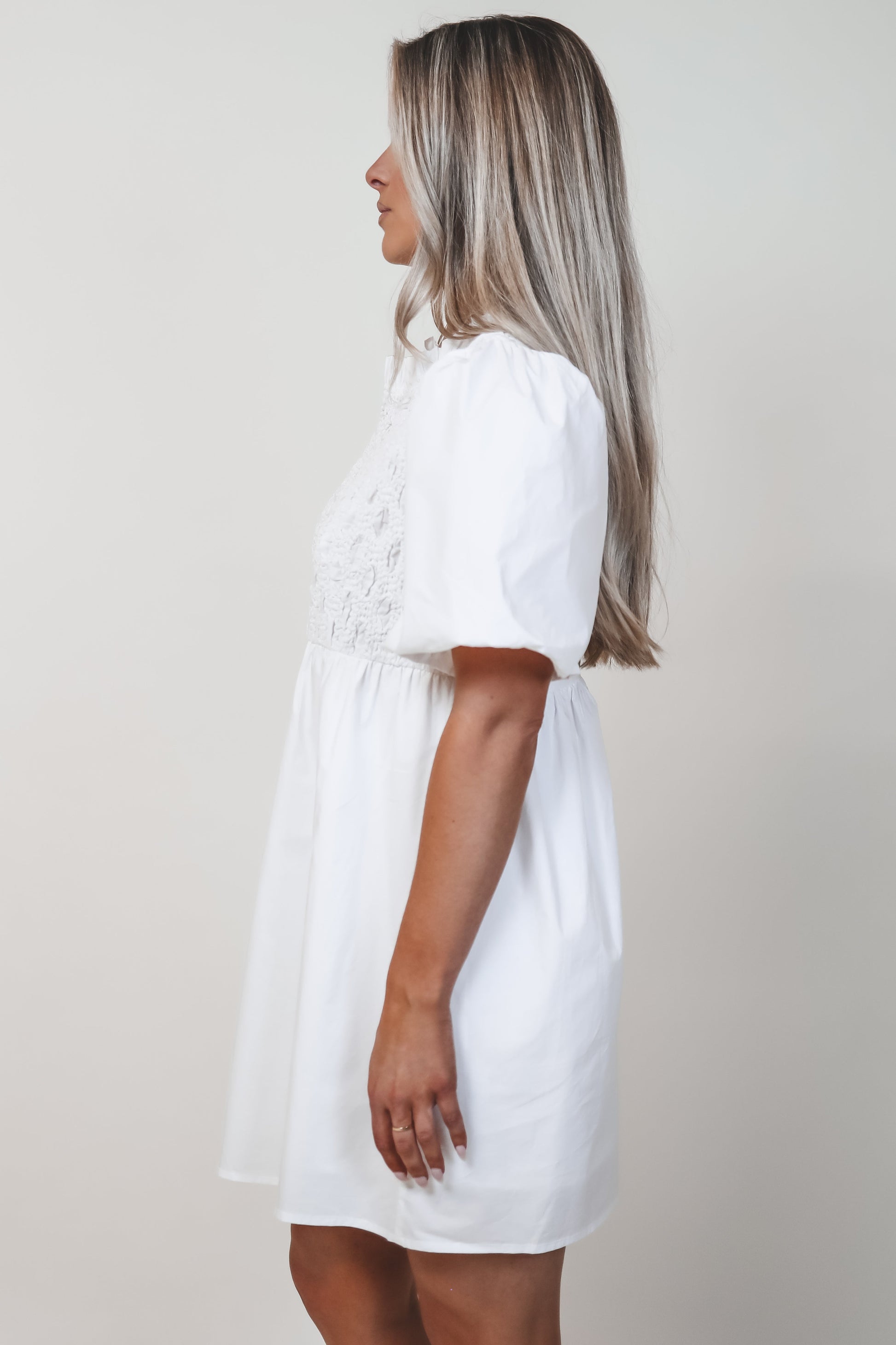 Yes Please White Smocked Mini Dress
