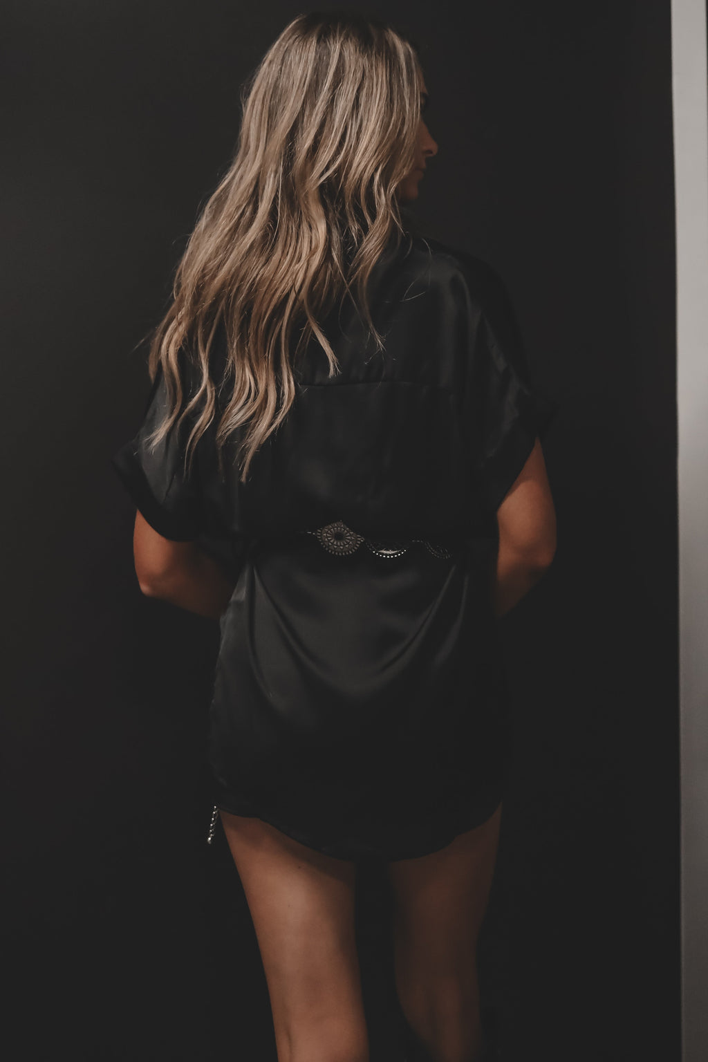 The Beverly Satin Short Sleeve Romper Dress