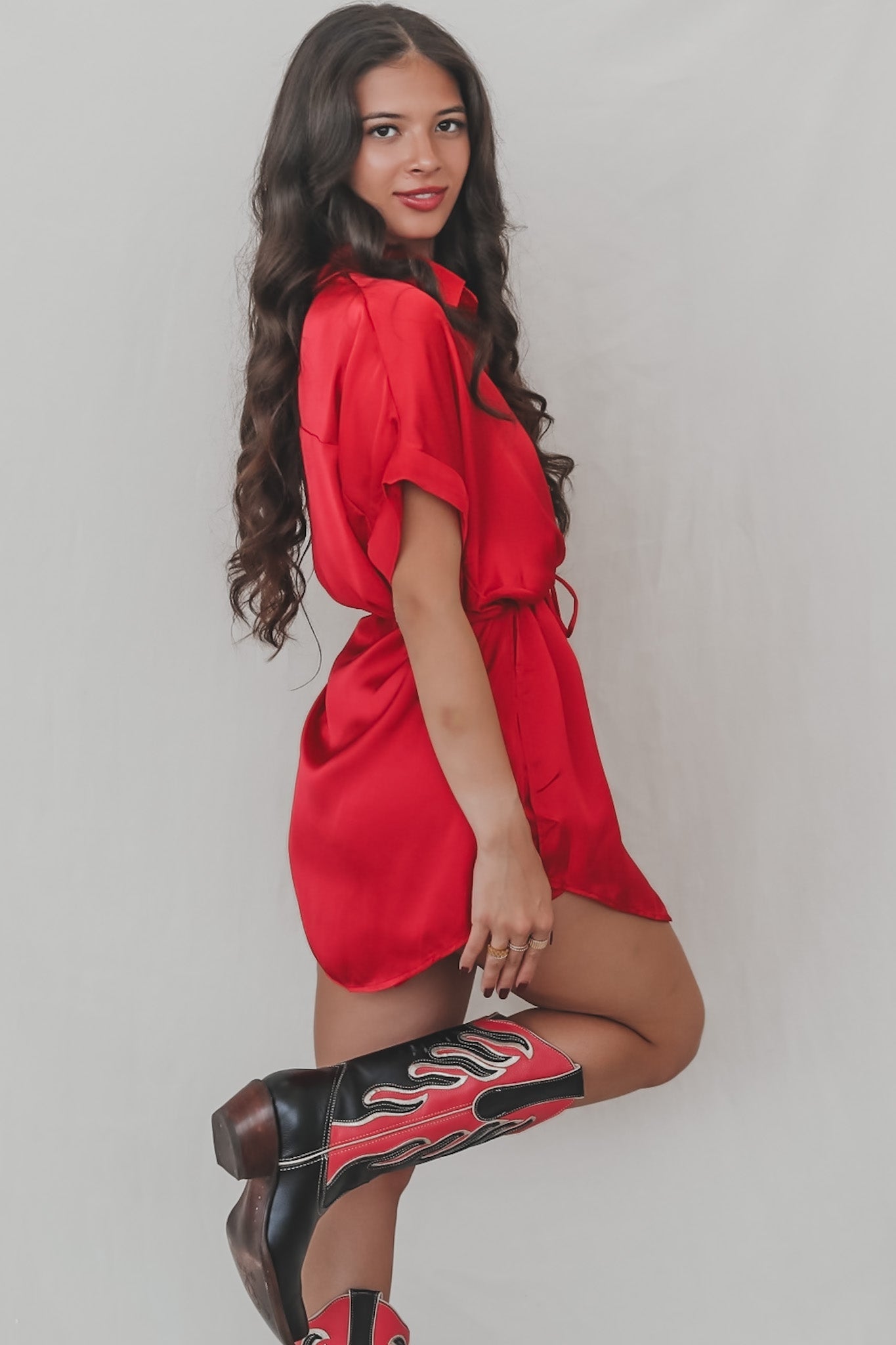 The Beverly Satin Short Sleeve Romper Dress