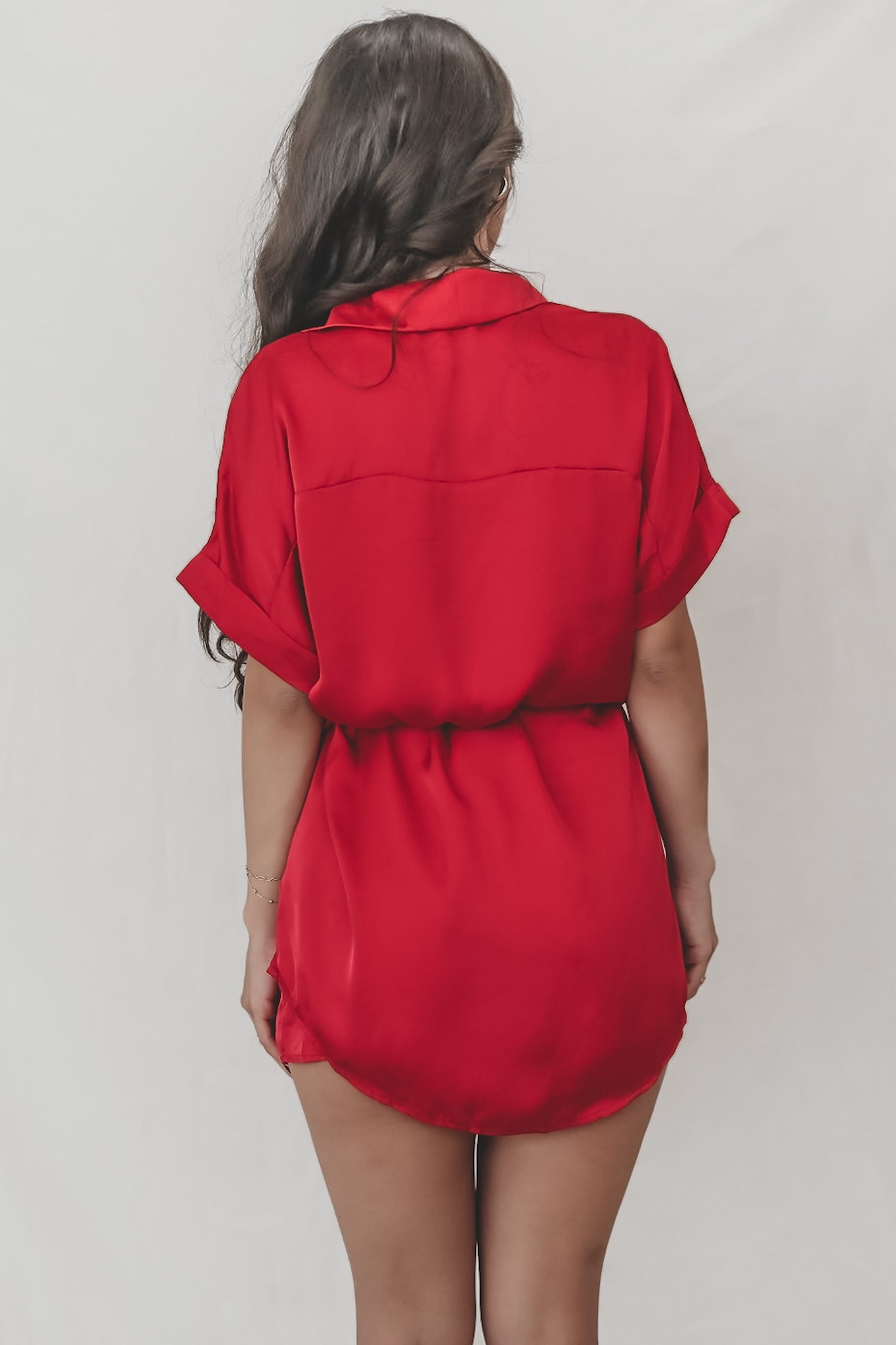The Beverly Satin Short Sleeve Romper Dress