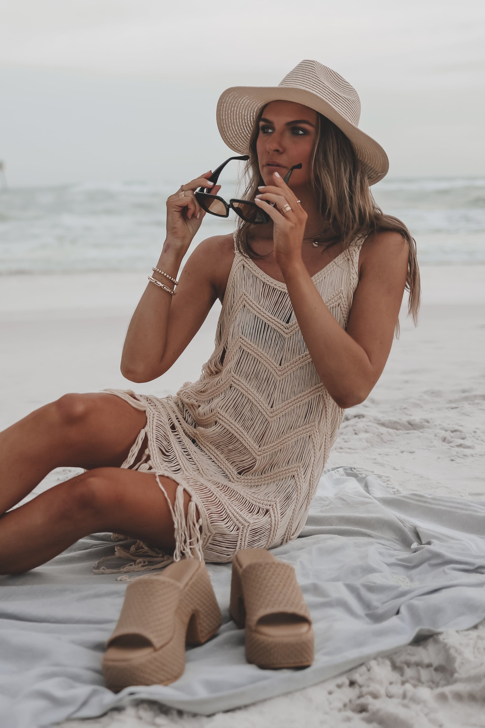 Surfs Up Fringe Knit Cover Up