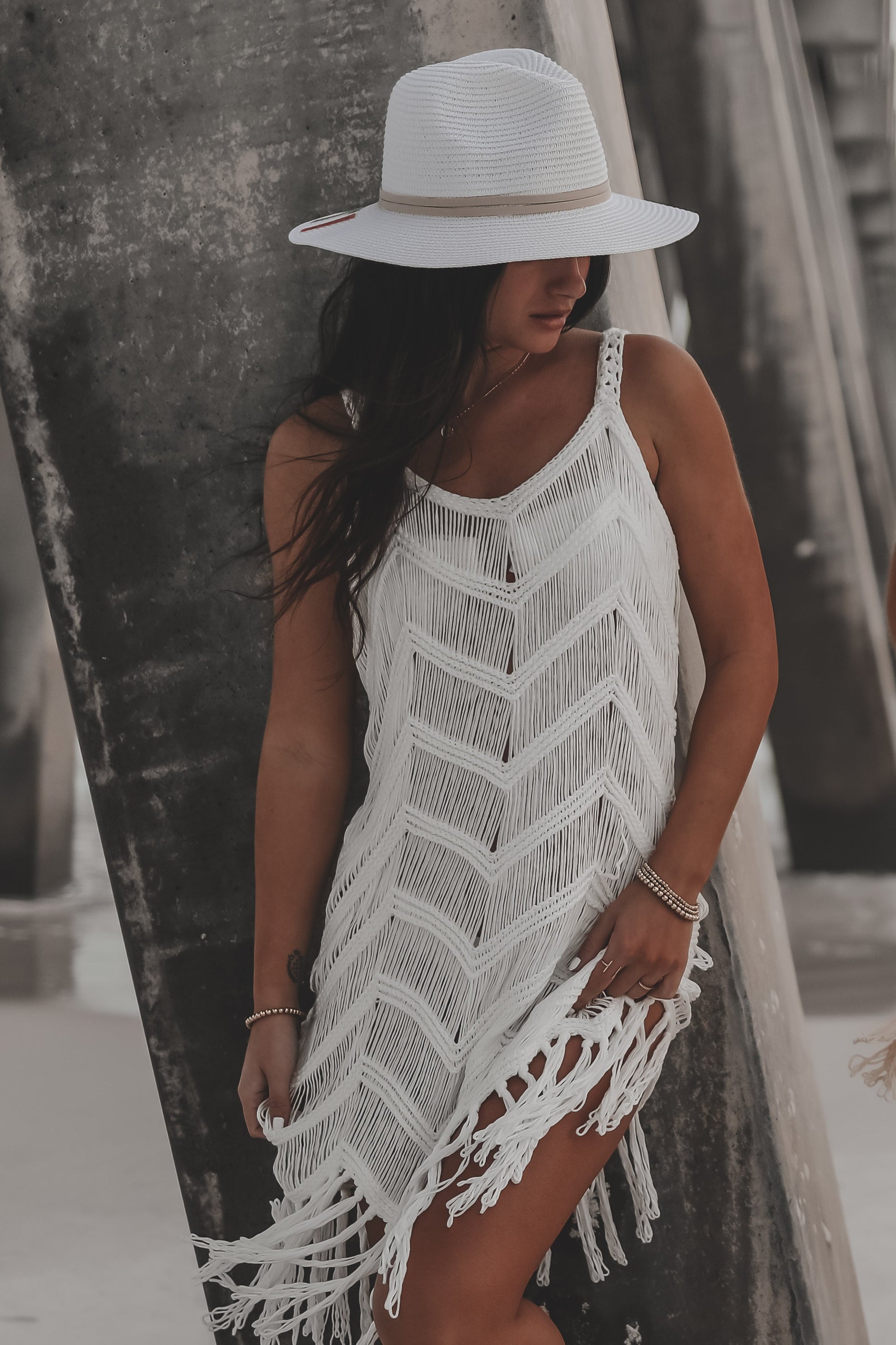 Surfs Up Fringe Knit Cover Up