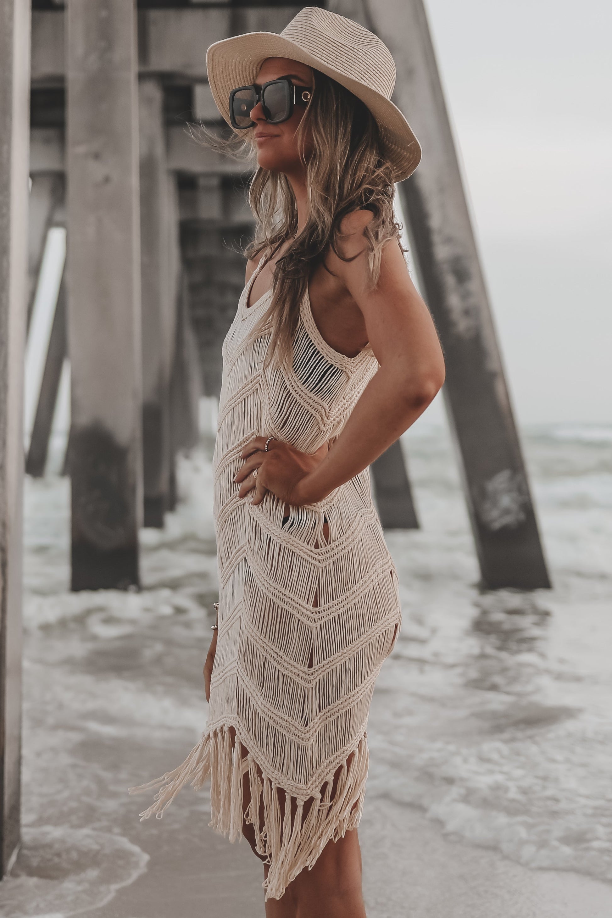 Surfs Up Fringe Knit Cover Up