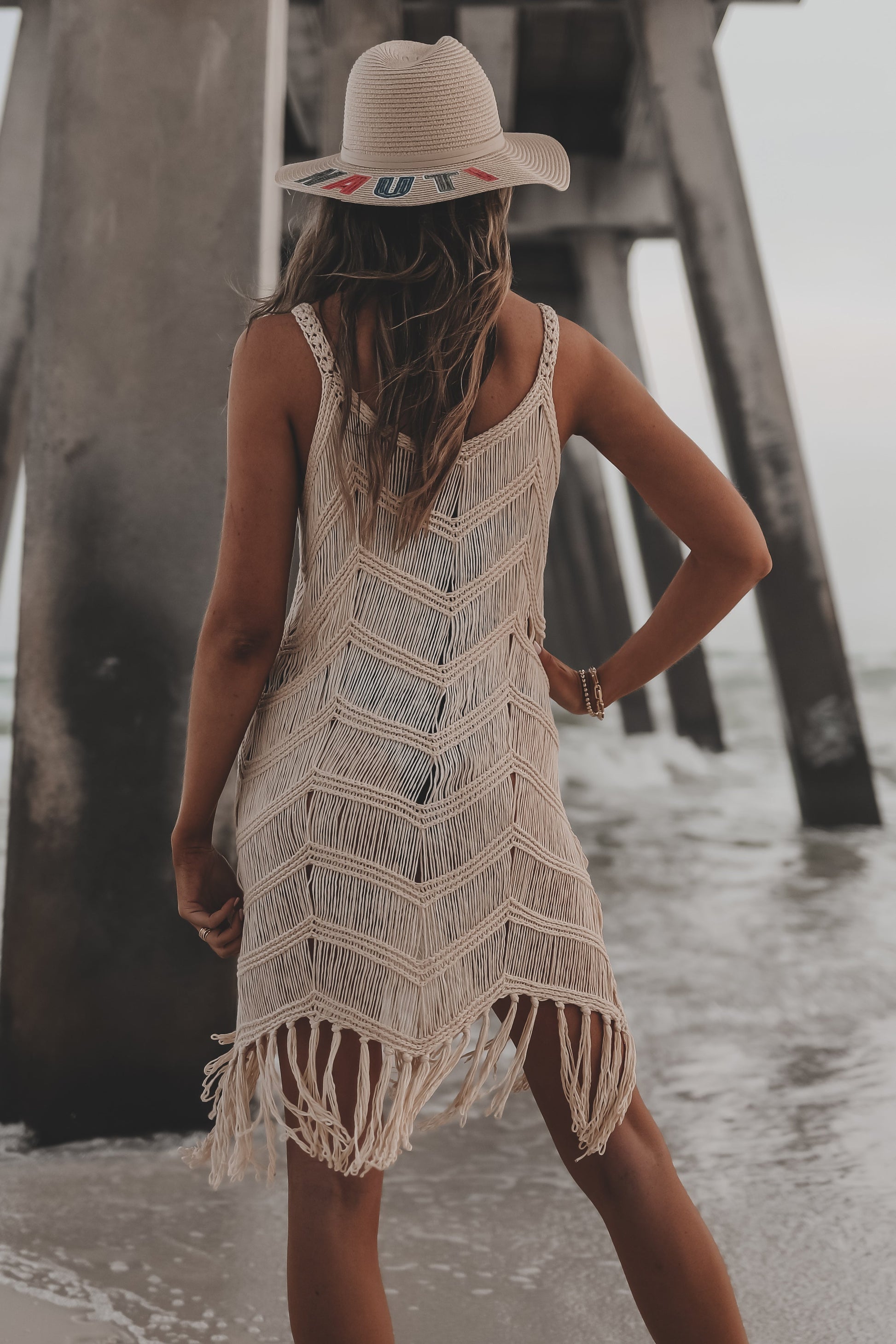Surfs Up Fringe Knit Cover Up