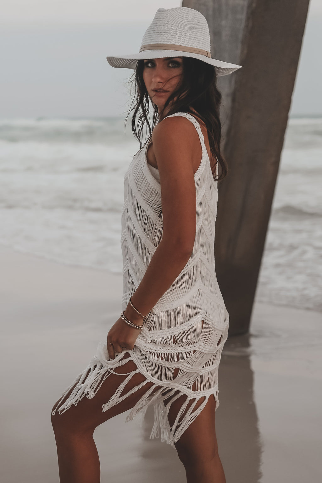 Surfs Up Fringe Knit Cover Up
