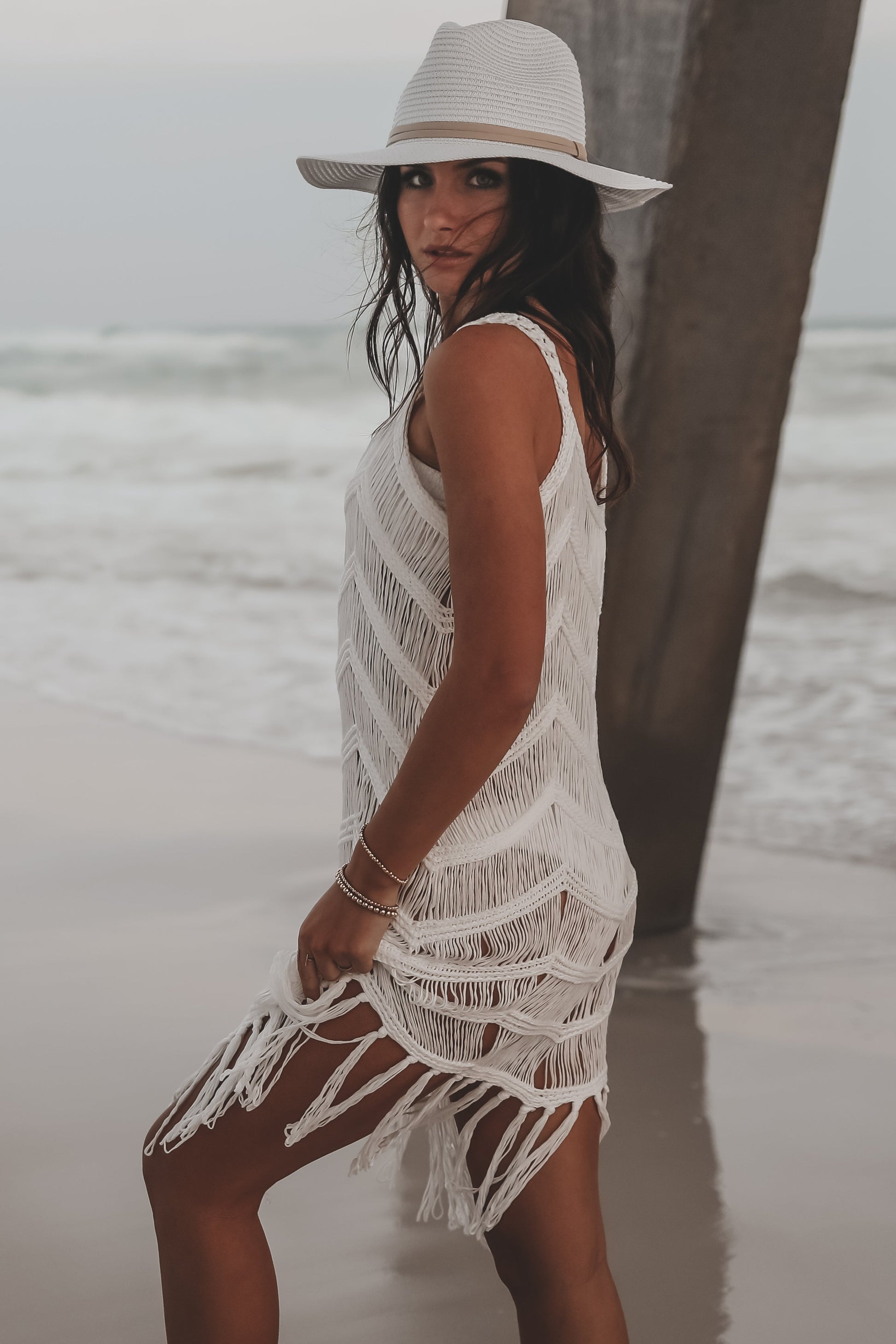 Surfs Up Fringe Knit Cover Up