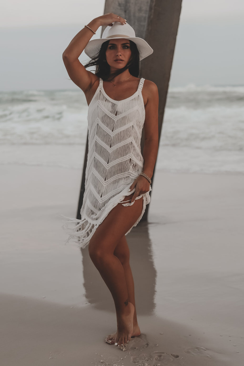 Surfs Up Fringe Knit Cover Up