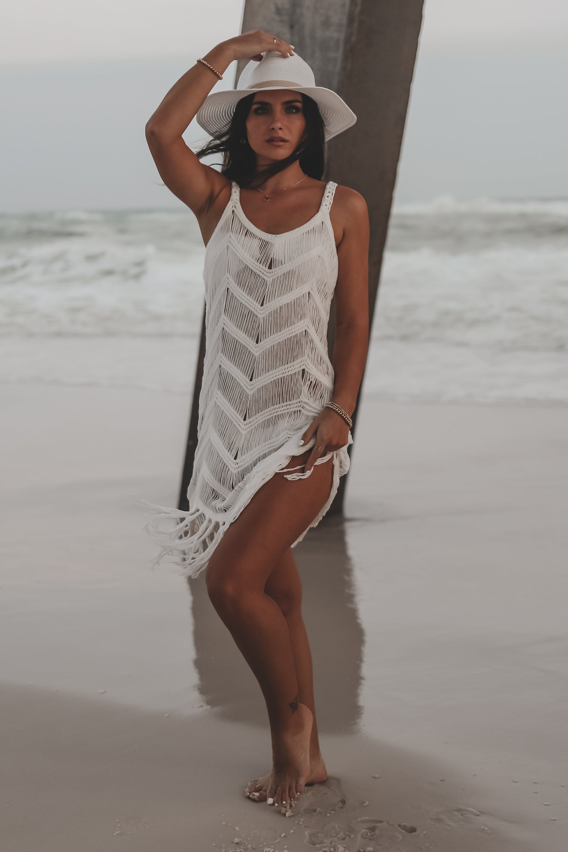 Surfs Up Fringe Knit Cover Up