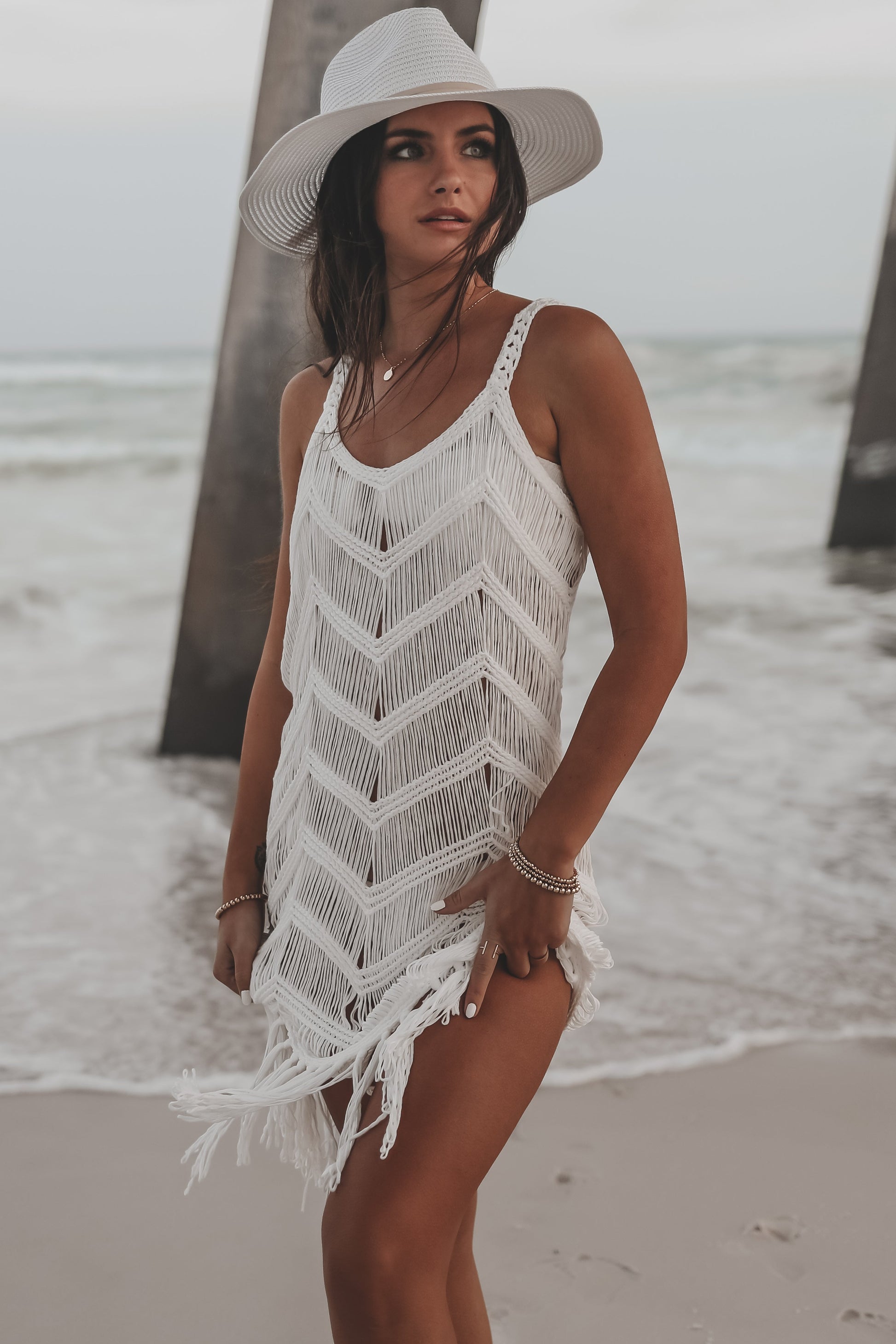 Surfs Up Fringe Knit Cover Up