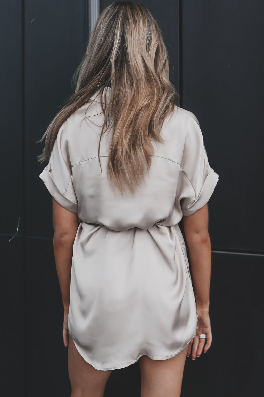 The Beverly Satin Short Sleeve Romper Dress
