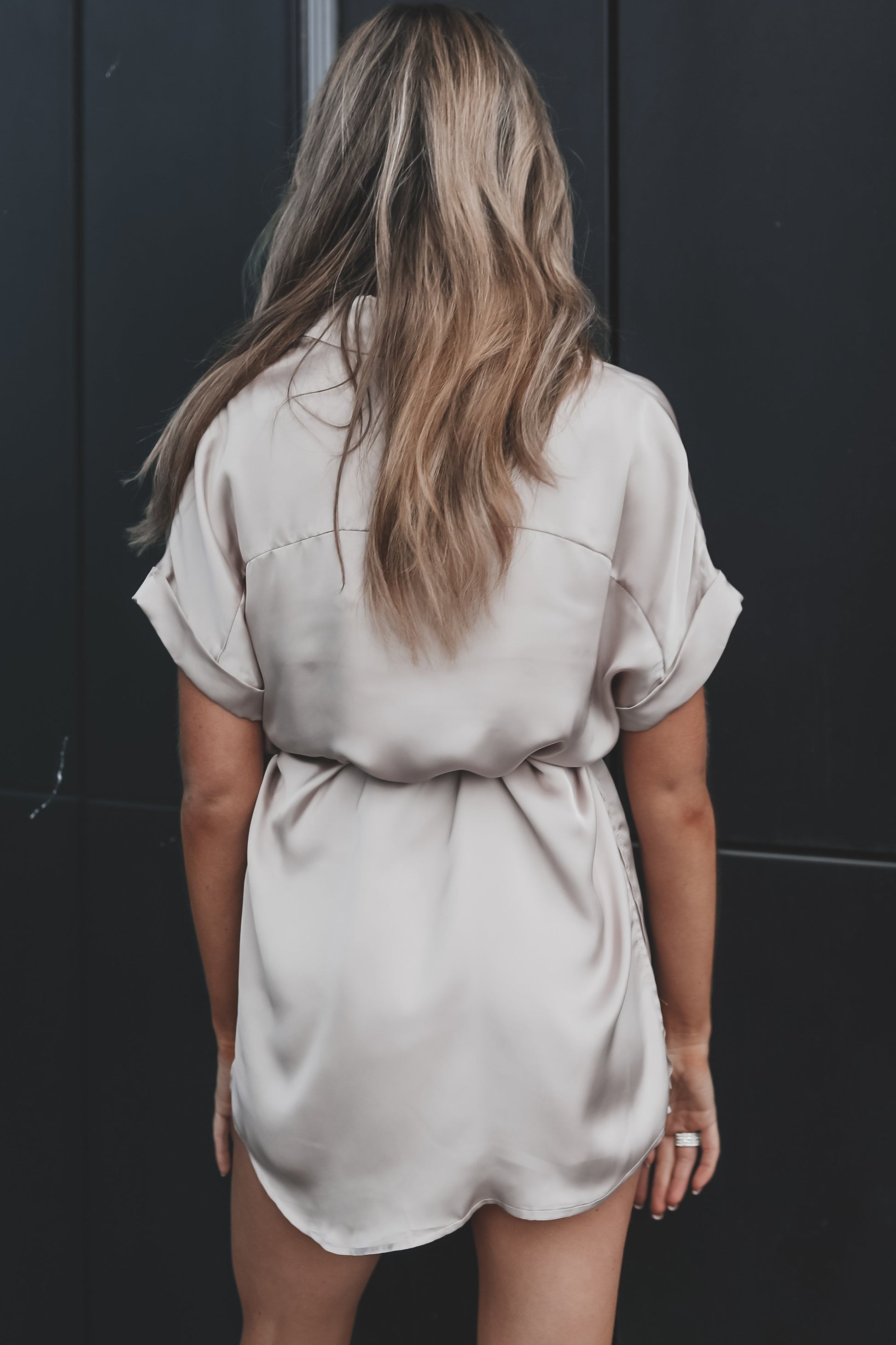 The Beverly Satin Short Sleeve Romper Dress
