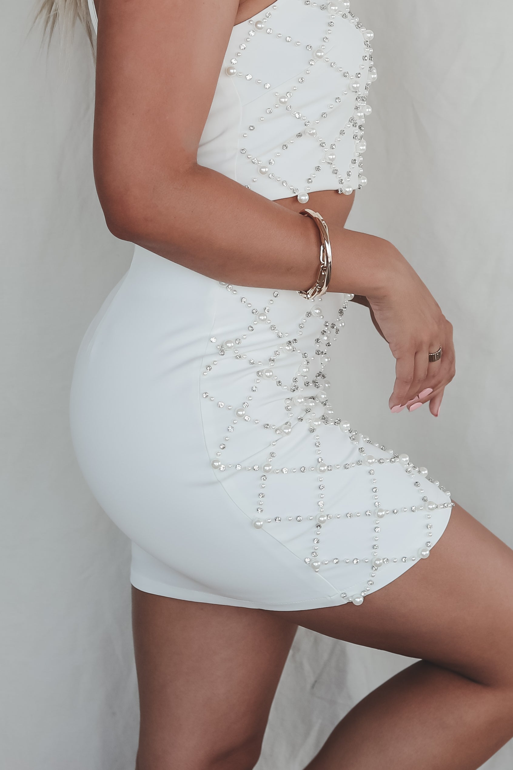 Fashionably Late White Beaded Skirt