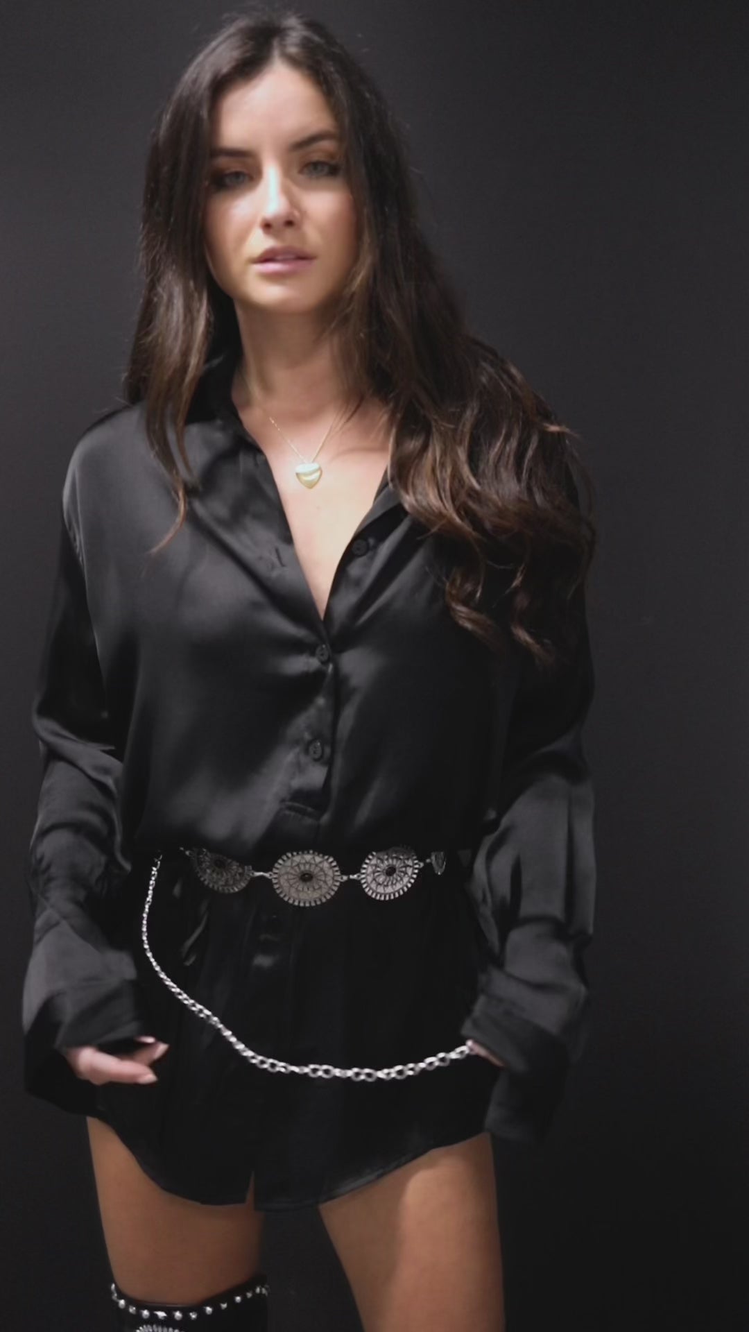 Giving Beverly Hills Satin Button Up Romper Dress