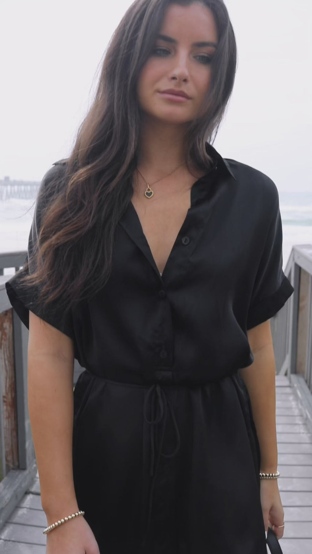The Beverly Satin Short Sleeve Romper Dress