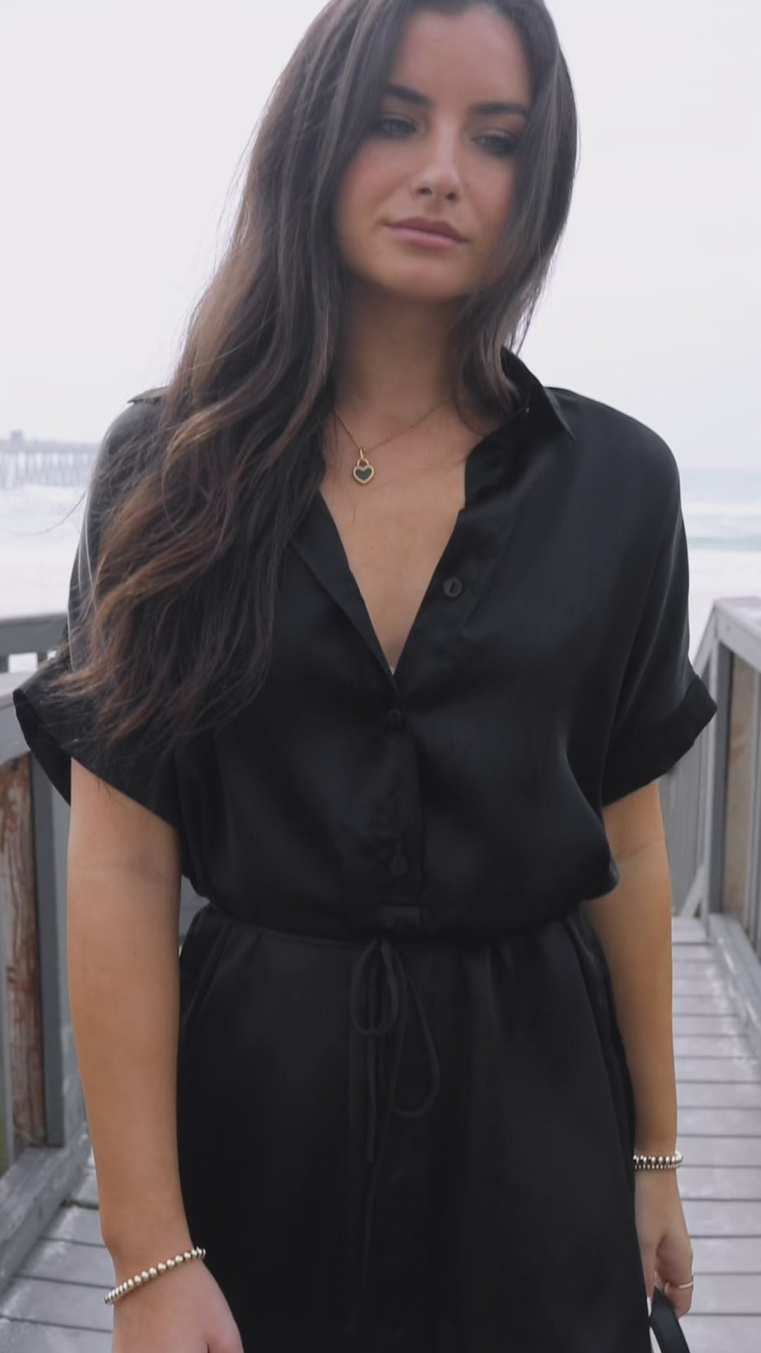 The Beverly Satin Short Sleeve Romper Dress