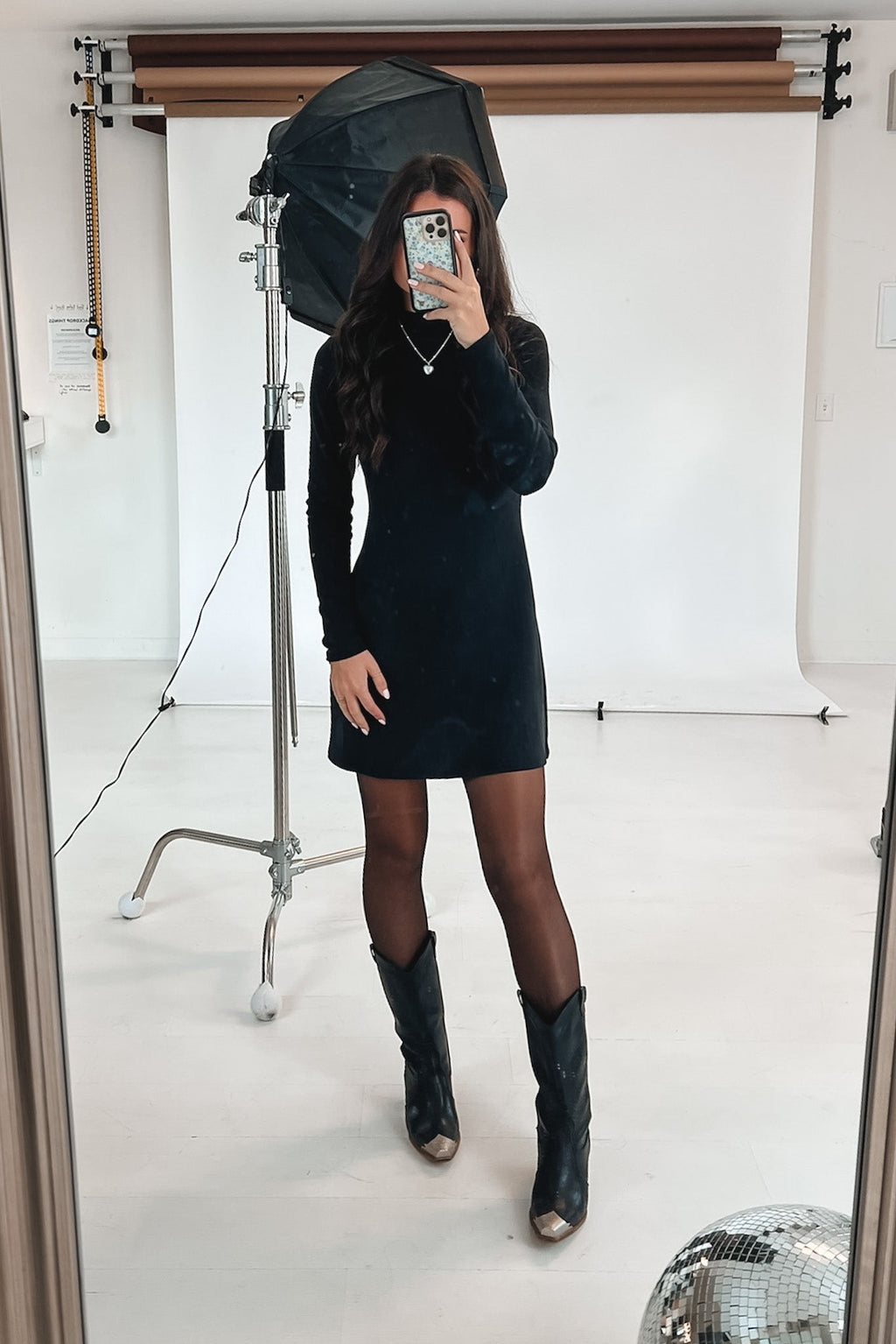 Sadie & Sage Hustle Long Sleeve Black Mock Neck Dress