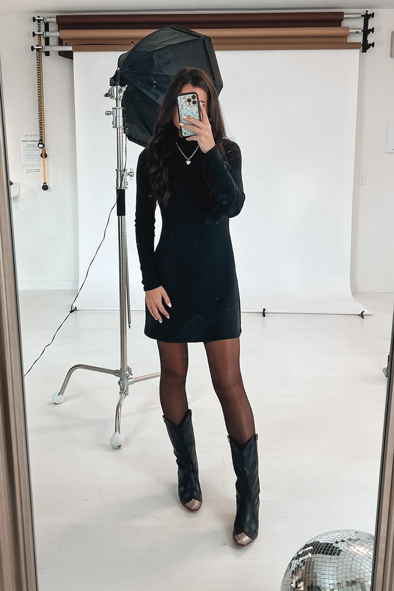 Sadie & Sage Hustle Long Sleeve Black Mock Neck Dress