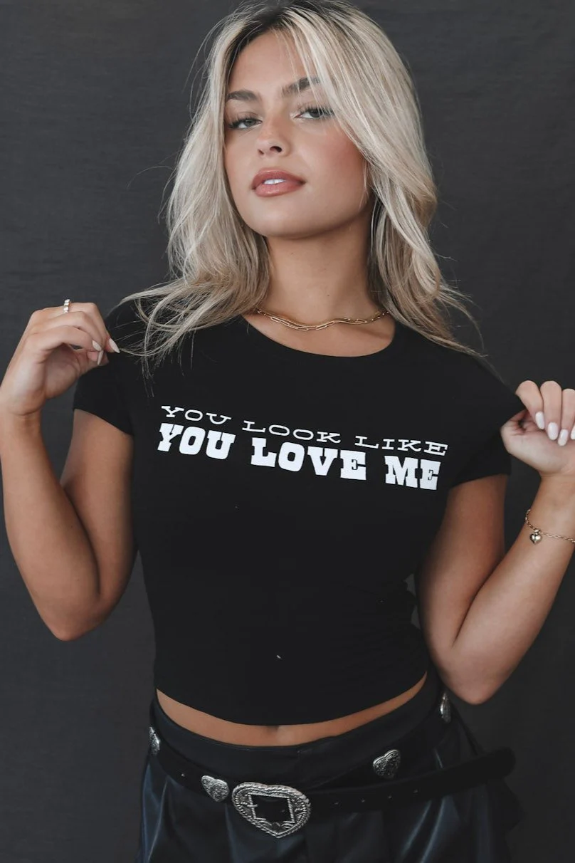 You Look Like You Love Me Short Sleeve Concert Graphic Baby Tee Crop