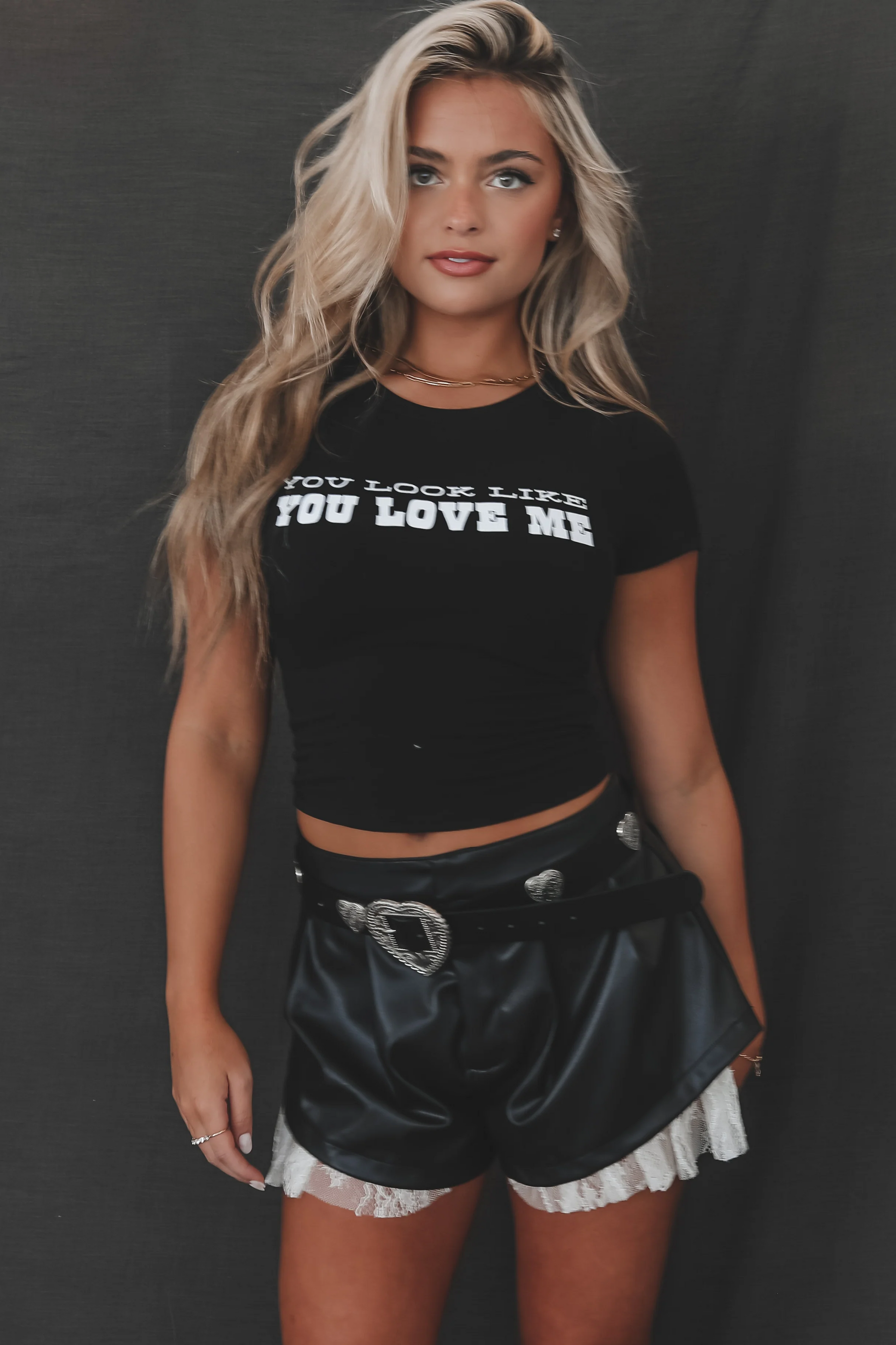 You Look Like You Love Me Short Sleeve Concert Graphic Baby Tee Crop