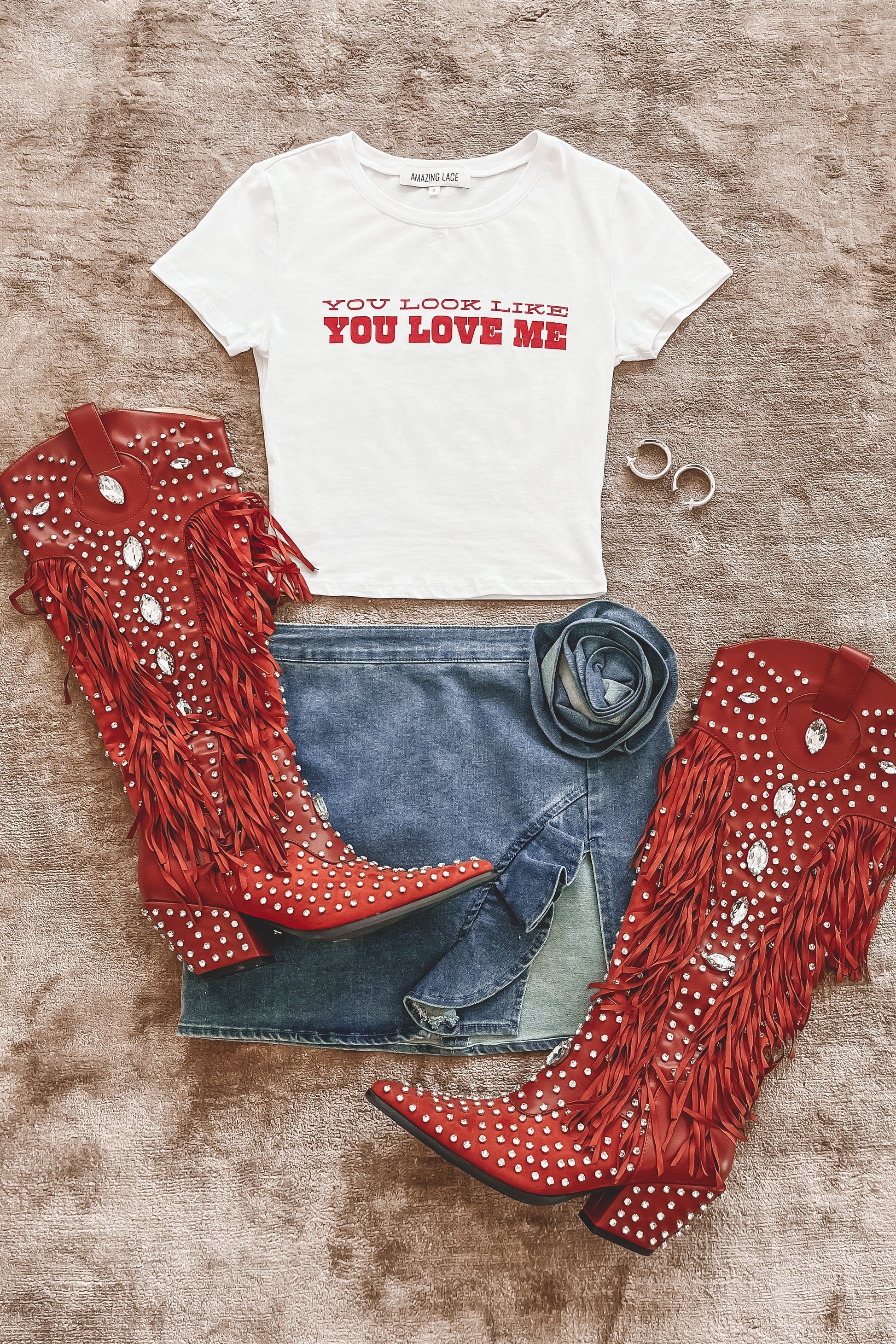 You Look Like You Love Me Short Sleeve Concert Graphic Baby Tee Crop