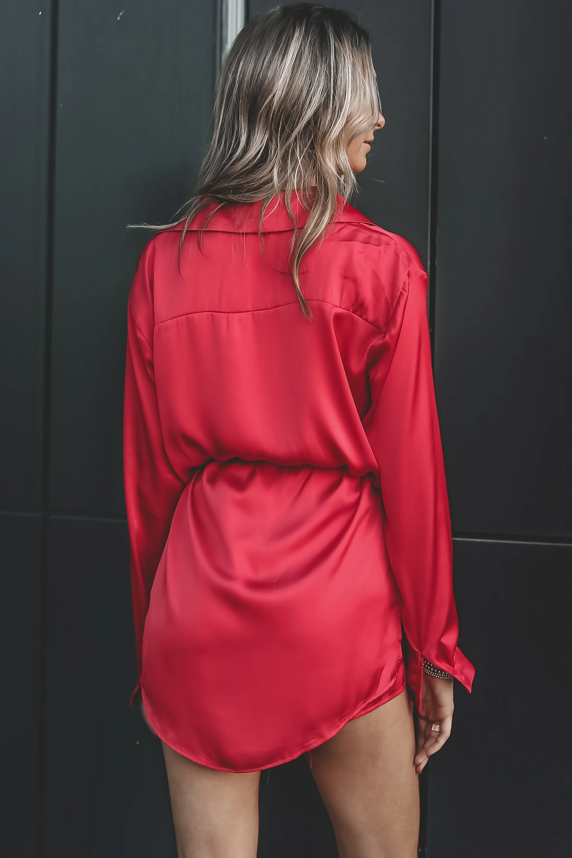 Giving Beverly Hills Satin Button Up Romper Dress