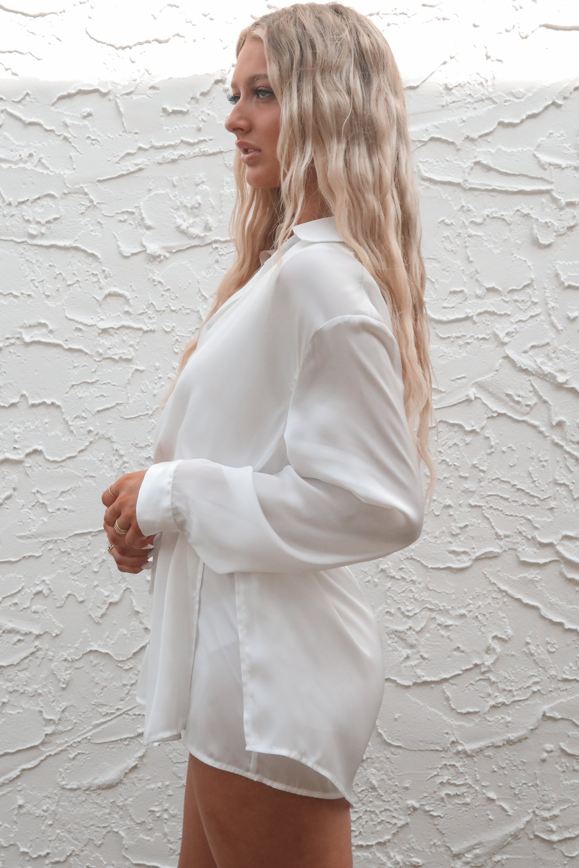 Giving Beverly Hills Satin Button Up Romper Dress