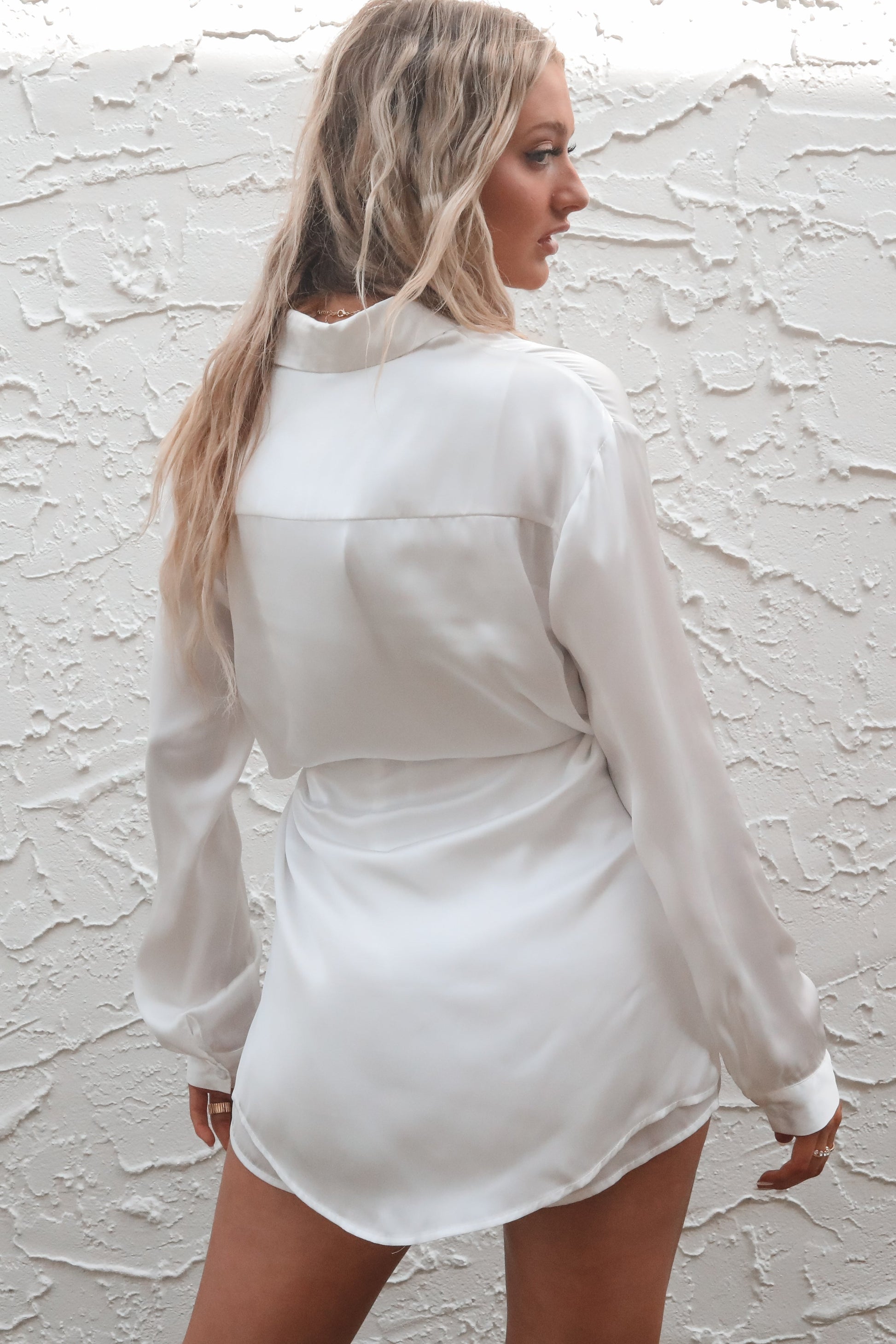 Giving Beverly Hills Satin Button Up Romper Dress