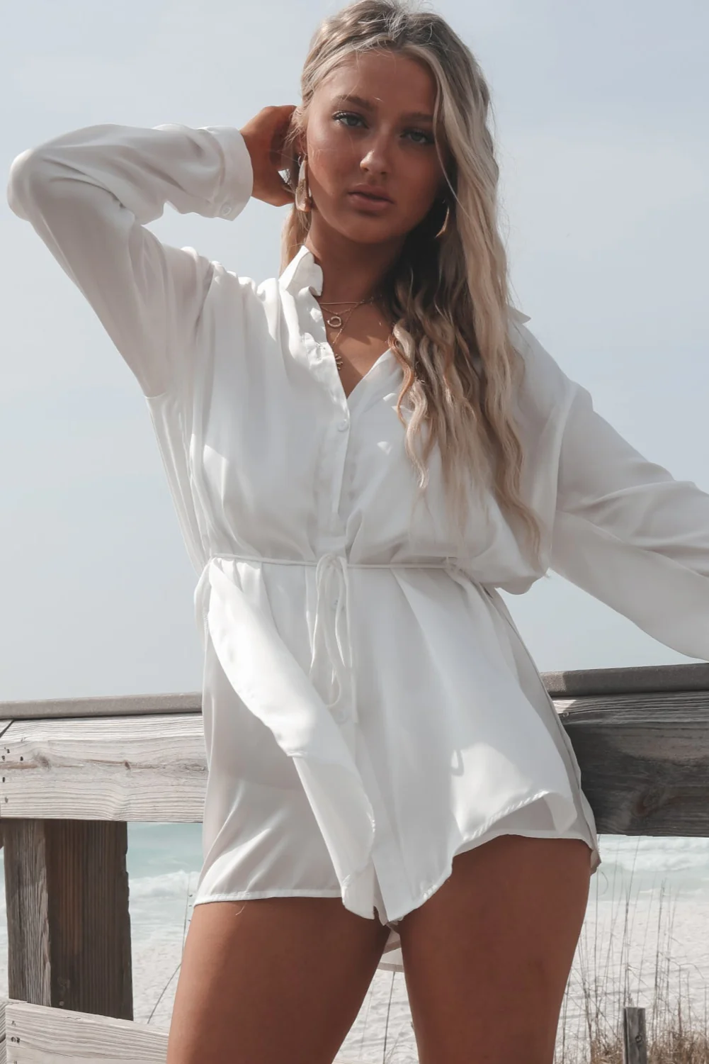 Giving Beverly Hills Satin Button Up Romper Dress