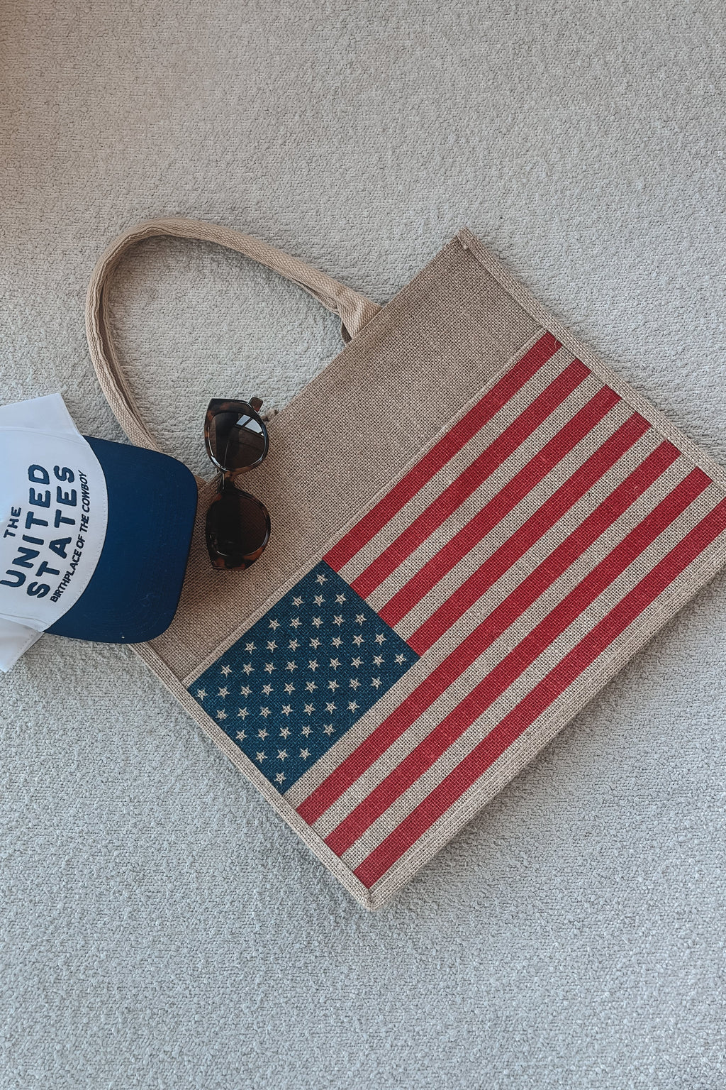 Patriotic Babe American Flag Burlap Beach Bag