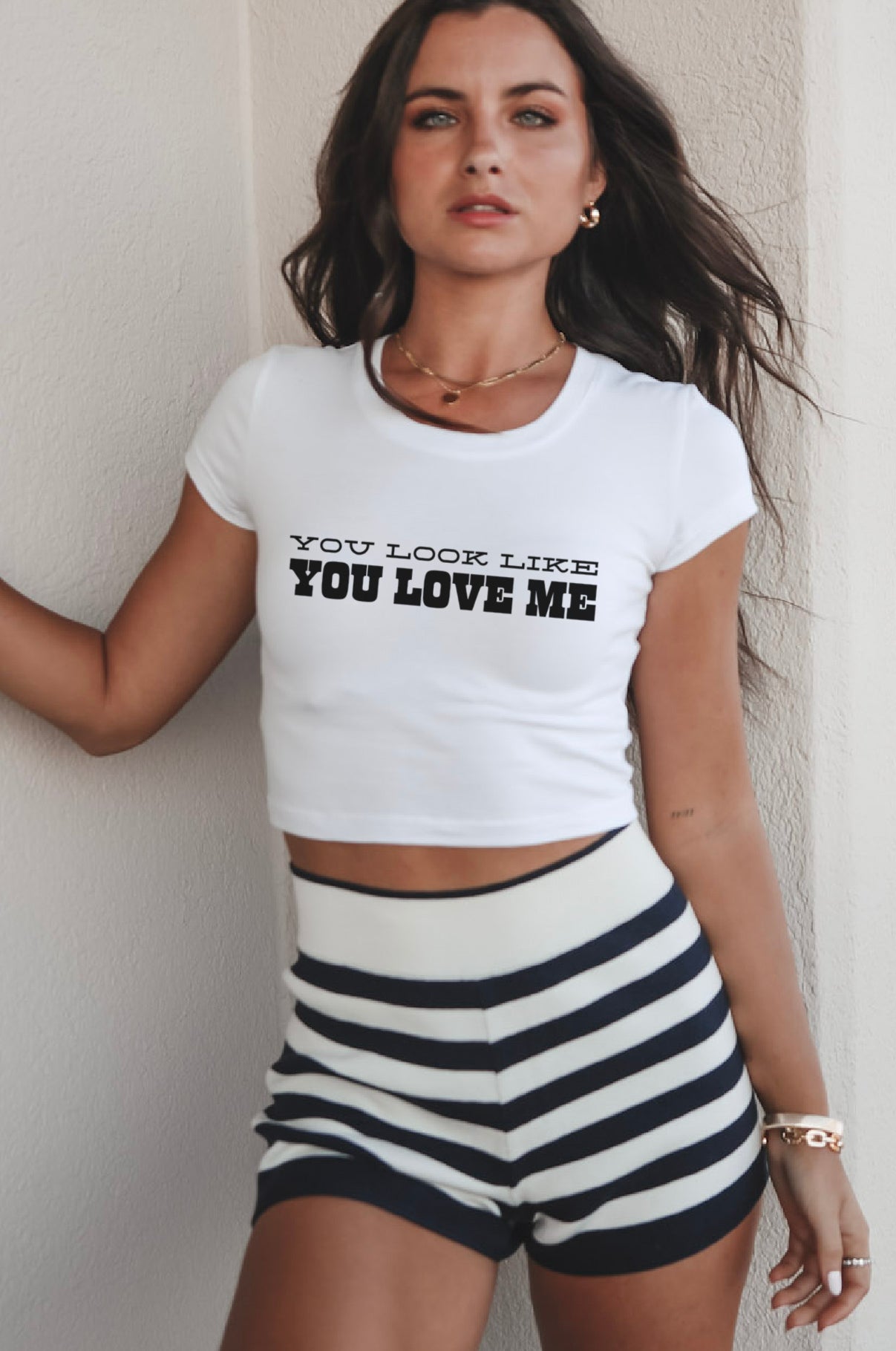 You Look Like You Love Me Short Sleeve Concert Graphic Baby Tee Crop