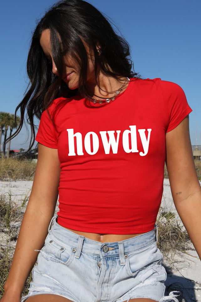 Howdy Graphic Baby Tee Crop